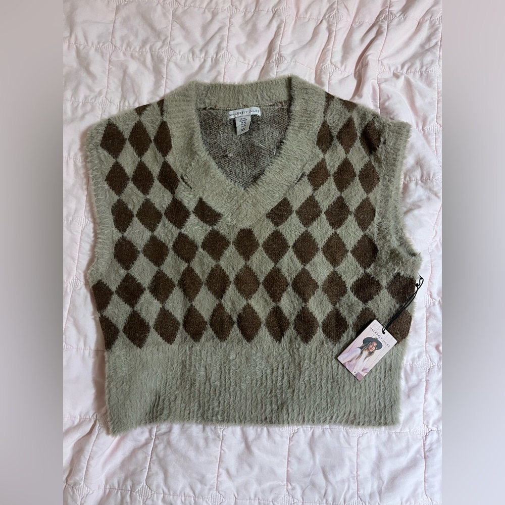 Sincerely Jules xs sweater vest- brown checkered
